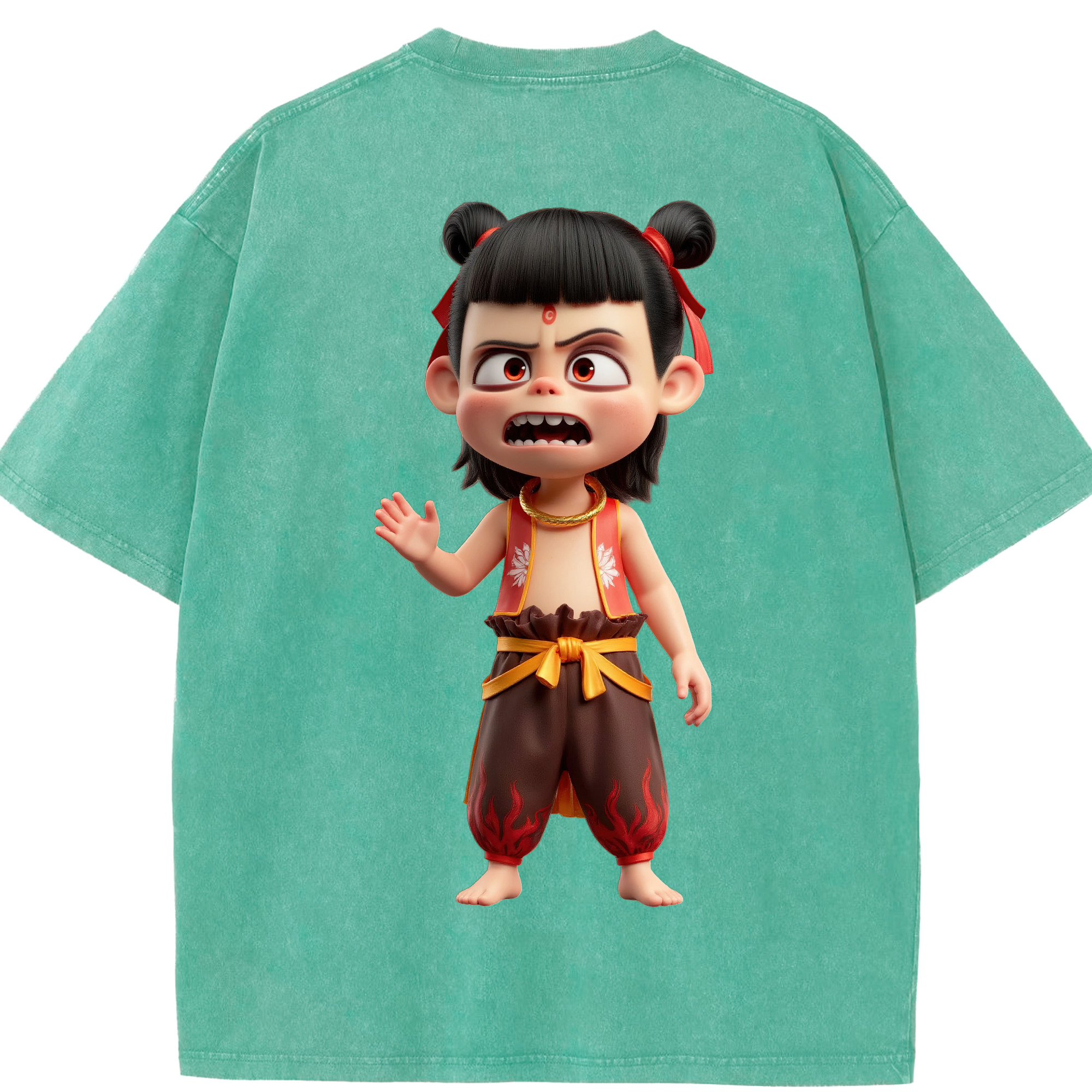 （画像用） Ne Zha 2 ナタ 魔童の大暴れ 綿100% ヴィンテージ風 半袖Tシャツ（背面プリント）